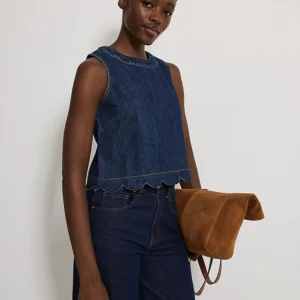 Dark Wash Scallop Edge Sleeveless Denim Top